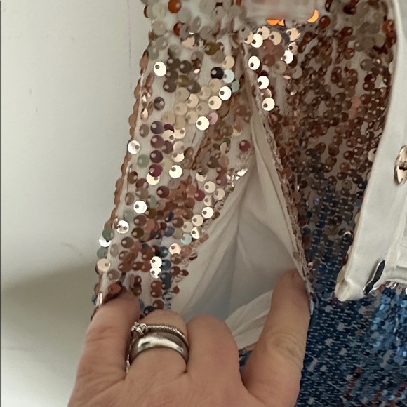 Fashion Nova Sequin Flare Pants Gold Blue White Size M New With Tags Party Glam - Picture 9 of 9